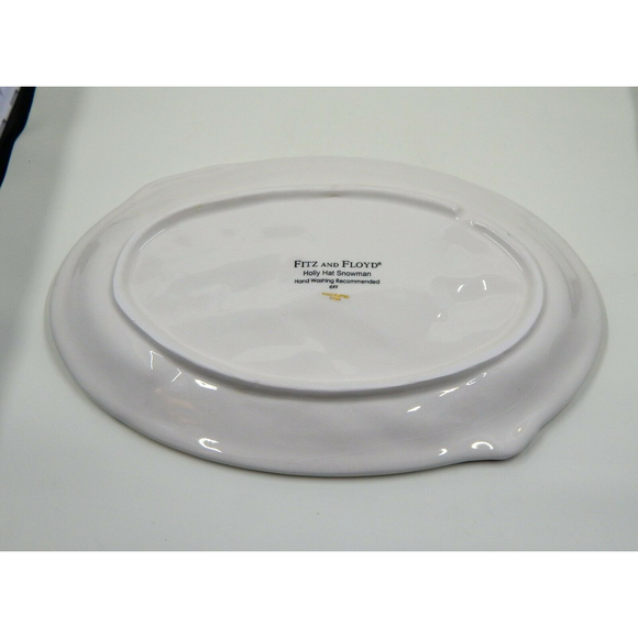 Fitz and Floyd Sentiment Tray Holly Hat Snowman Sing With Joy w/Box Oval - Picture 4 of 8